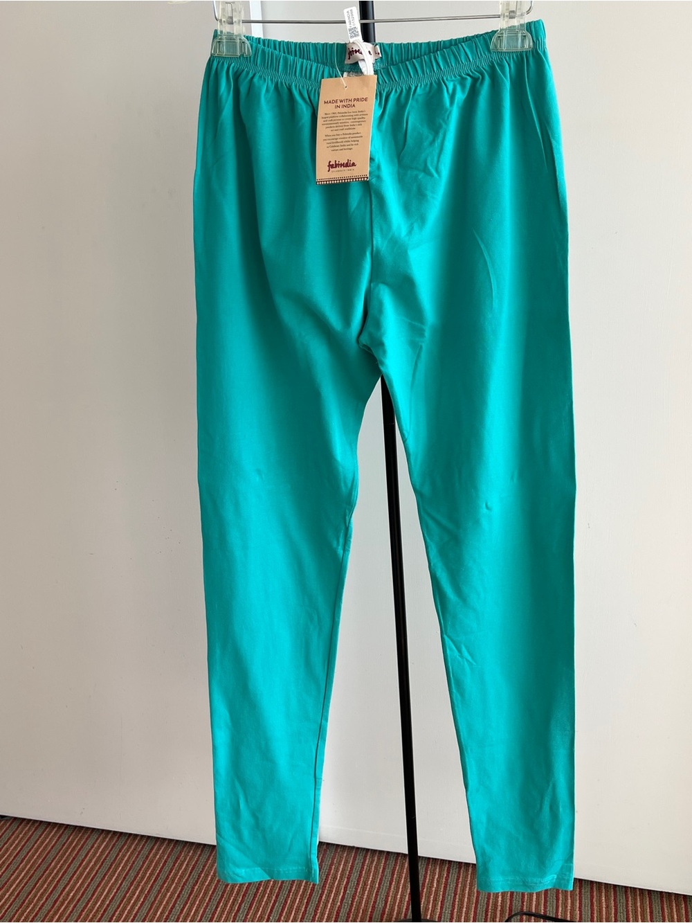 NWT Fabindia Chooridaar Tights Afghan Harem Yoga Pants 100% Cotton Turquoise L